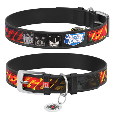 Ошейник для животных WAUDOG Design с QR паспортом "Лига справедливости" Ш 12 мм Д 18-24 см черный (0012-1010-01)