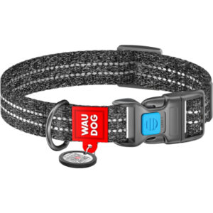 Ошейник для животных WAUDOG Re-cotton с QR паспортом светоотражающий Ш 25 мм Д 33-49 см серый (029211)