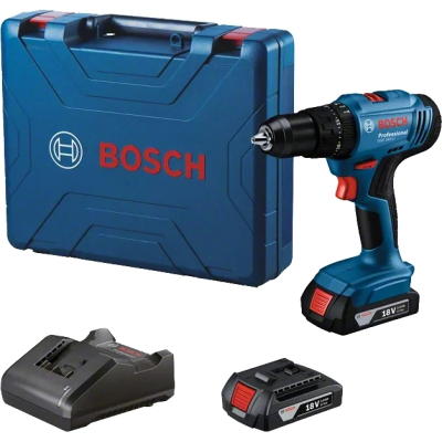 Шуруповерт Bosch GSB 183-LI 18V, 2х2Ah, 21-56 Нм, 374-1815 об/мин, кейс, 1.2 кг (0.601.9K9.100)