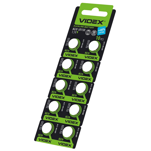 Батарейка таблетка 10шт AG10 LR1130 LR54 Videx, алкалайн