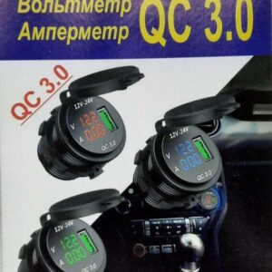 Зарядний пристрій USB 3A /вольтметр 12-24V/амперметр/врізний/швидка зарядка