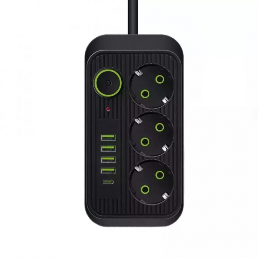 Сетевой фильтр-удлинитель 3 розетки 4USB и Type-C Port 6m Black
