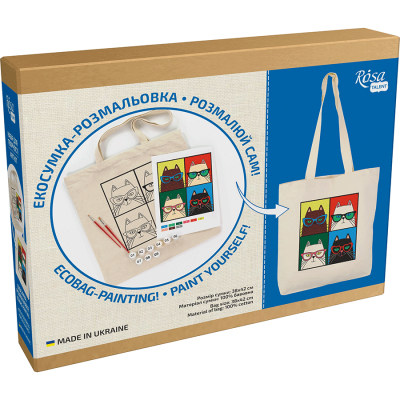 Набор для творчества Rosa Talent екосумка-розмальовка, Коти в окулярах, 38х42 см (4823098541189)