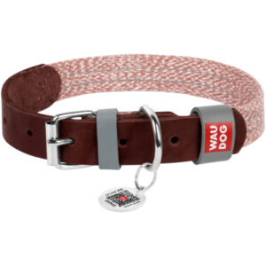 Ошейник для животных WAUDOG Classic из кожи и восстановленного хлопка M 20 мм х 30-39 см коричневый (58926)