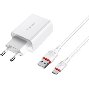 Зарядное устройство BOROFONE BA21A Long Journey USB QC3.0 + cable USB to USB-C 18W White (6931474702487)