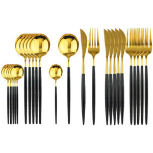 Набор столовых приборов 24 предмета, нержавеющая сталь, золотой и черный
