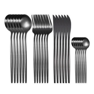 Набор столовых приборов 24 предмета, нержавеющая сталь, черный