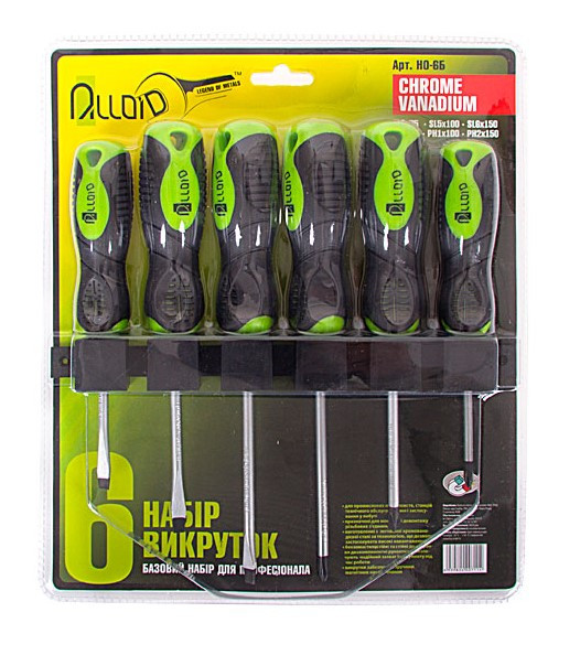 Набор отверток 6 предм. шлиц и крест ALLOID планка для крепления