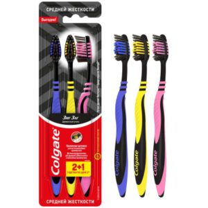 Зубная щетка Colgate Зиг Заг Древесный уголь средней жесткости 3 шт. (8718951305212)