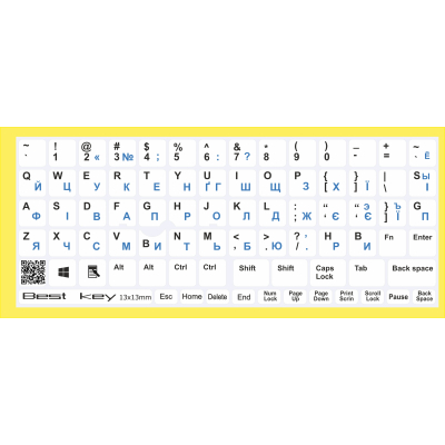 Наклейка на клавиатуру BestKey непрозрачная белая основа, 76, синий (BKU13WHI_BLU)