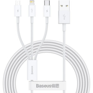 Дата кабель USB 2.0 AM to Lightning + Micro 5P + USB-C 1.5m 3.5A white Baseus (CAMLTYS-02)
