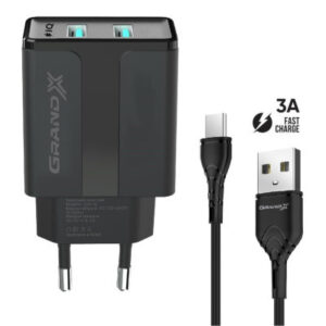 Зарядное устройство Grand-X CH-15T 5V 2.1A 2USB Black + cable USB -> Type-C (CH-15T)