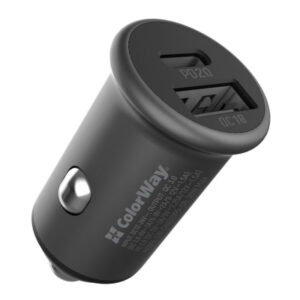 Зарядное устройство ColorWay 2USB Car (Type-C PD20W + USB QC3.0 ) (38W) Gray (CW-CHA029PD-GR)