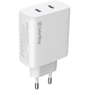 Зарядное устройство ColorWay GaN Mini 50W PD Port PPS USB (Type-C PD 30W + Type-C PD 20W) white (CW-CHS050PD-WT)