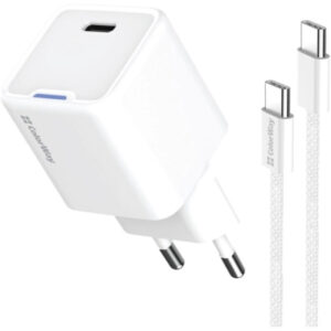 Зарядное устройство ColorWay GaN Mini 25W PD Port PPS USB-C white cable Type-C (CW-CHS052PDC-WT)