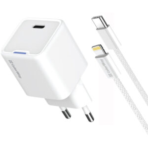 Зарядное устройство ColorWay C101D GaN Mini 20W PD PPS USB-C + cable USB-C to Lightning white (CW-CHS059PDL-WT)