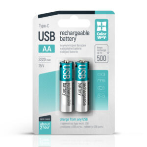 Аккумулятор ColorWay AA USB-С 2220 mAh 1.5V (2шт) (Li-Polymer) (CW-UBAA-10)