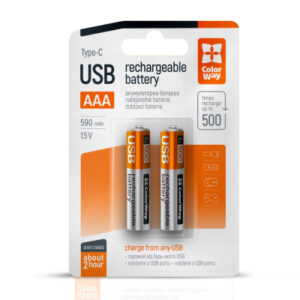 Аккумулятор ColorWay AAА USB-С 590 mAh 1.5V (2шт) (Li-Polymer) (CW-UBAAA-09)