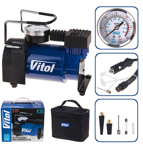 Компрессор VITOL K-30 150psi/14Amp/37л/прикуриватель
