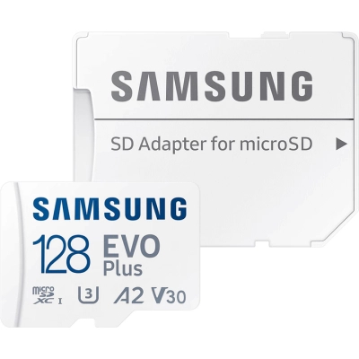Карта памяти Samsung 128 GB microSDXC Class 10 UHS-I U3 V30 A2 EVO Plus+SD Adapte (MC128SA/EU)