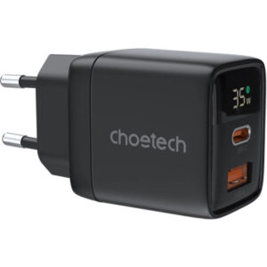 Зарядное устройство Choetech 1xUSB + 1xUSB-C PD35W with display black (PD6052-EU-BK)