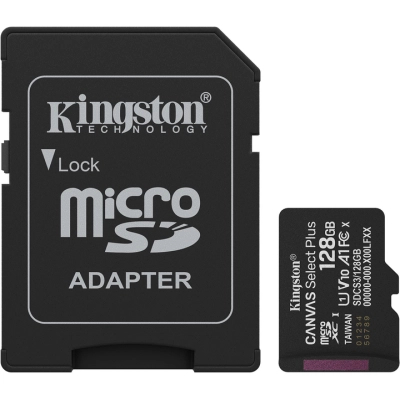 Карта памяти Kingston 128GB (з SD адаптером) Class 10 UHS-I U1 V10 A1 (SDCS3/128GB)