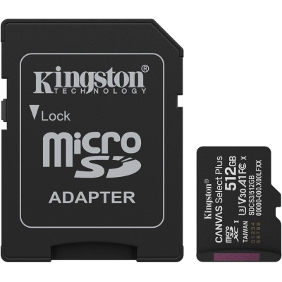 Карта памяти Kingston 512GB microSDXC class 10 UHS-I U3 V30 A1 Canvas Select Plus (SDCS3/512GB)