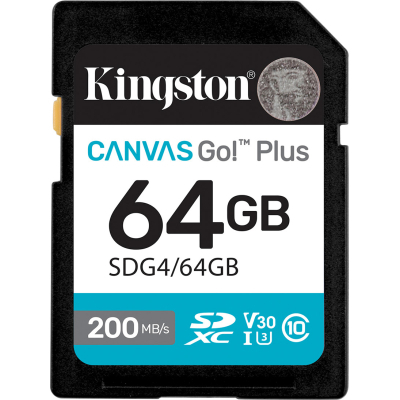 Карта памяти Kingston 64GB SDXC сlass 10 UHS-I U3 V30 Canvas Go Plus G4 (SDG4/64GB)