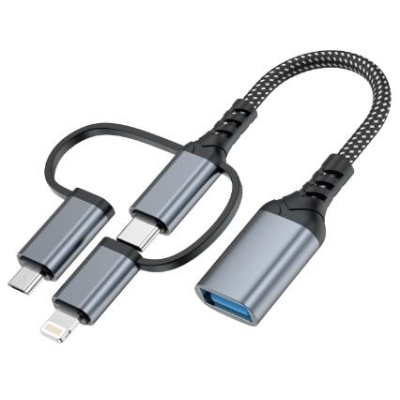 Переходник OTG USB 3.0 AF to USB-C + Micro 5P + Lightning 0.11m 60W XoKo (XK-AC-155)