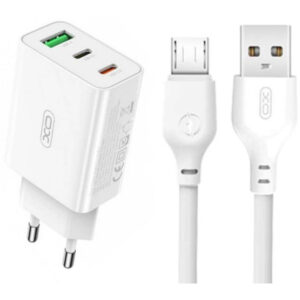 Зарядное устройство XO L101 PD + QC3.0 (1USB/2Type-C/20W) + USB - MicroUSB White (XO-L101-WH)