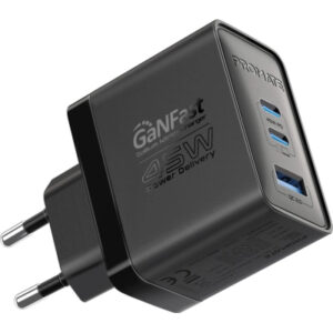 Зарядное устройство Promate powerport-45 2xUSB-C PD + USB-A QC 45W Black (powerport-45.black)